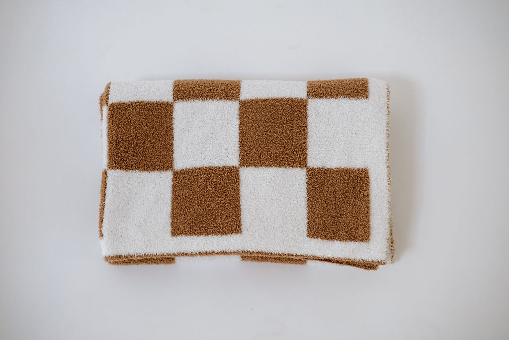 Checkered Plush Blanket | Almond