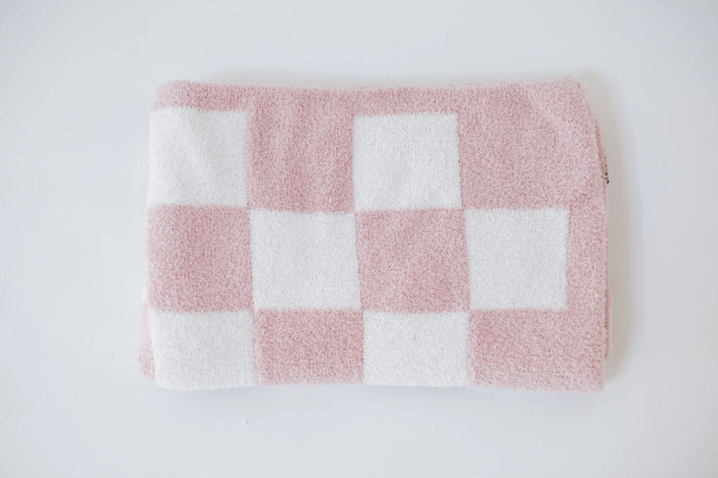 Checkered Plush Blanket | Blush