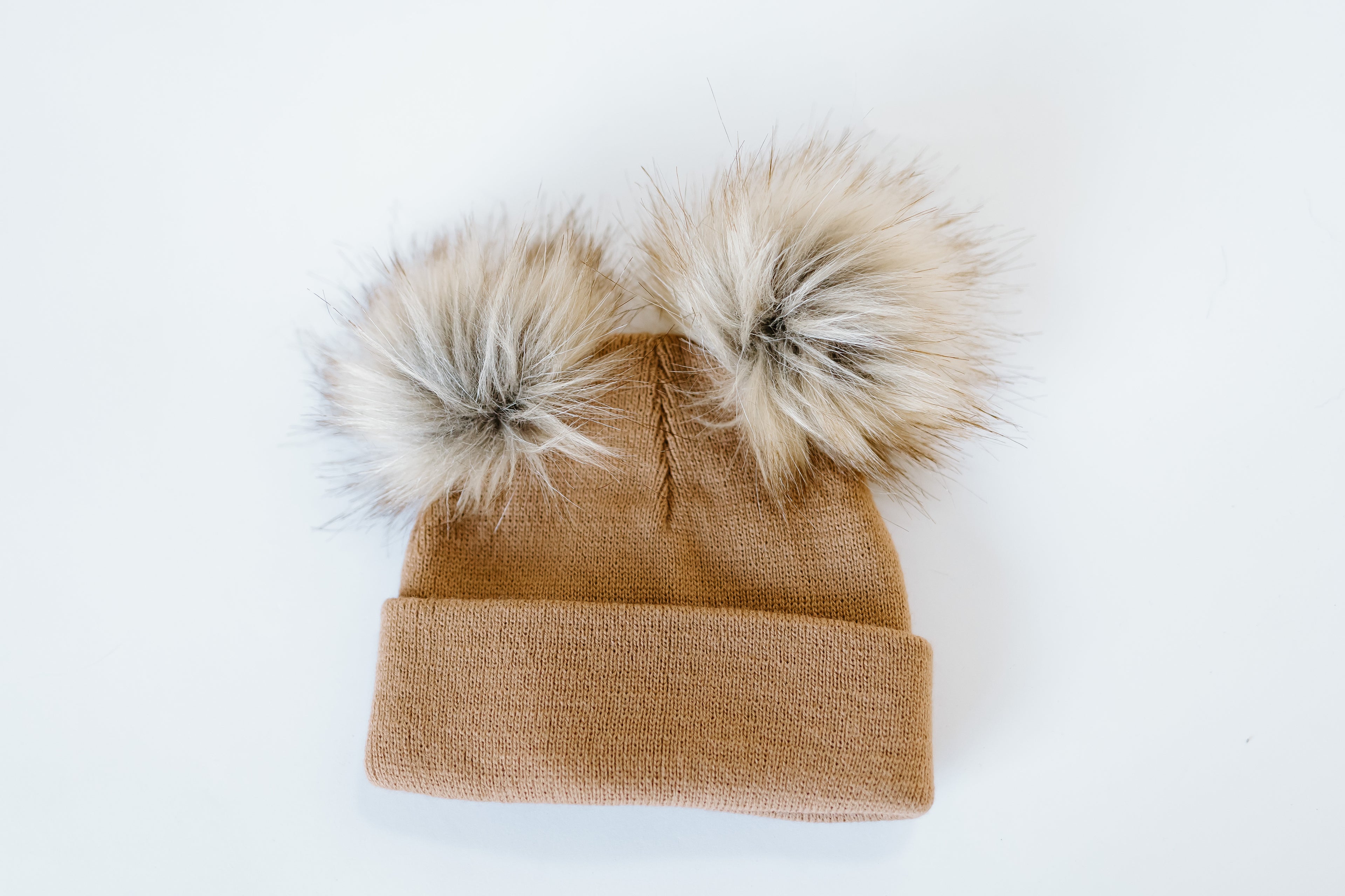Camel Double Pom Pom Beanie