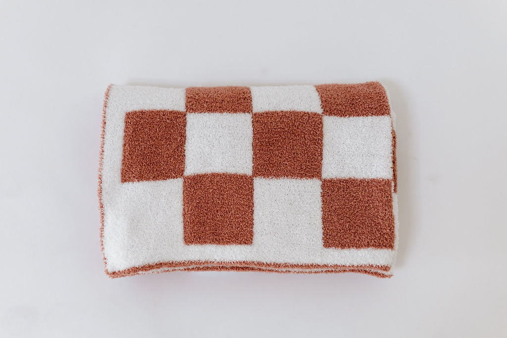 Checkered Plush Blanket | Salmon