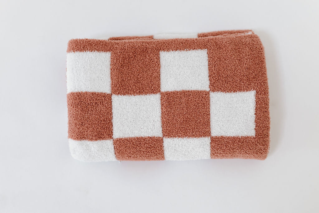 Checkered Plush Blanket | Salmon