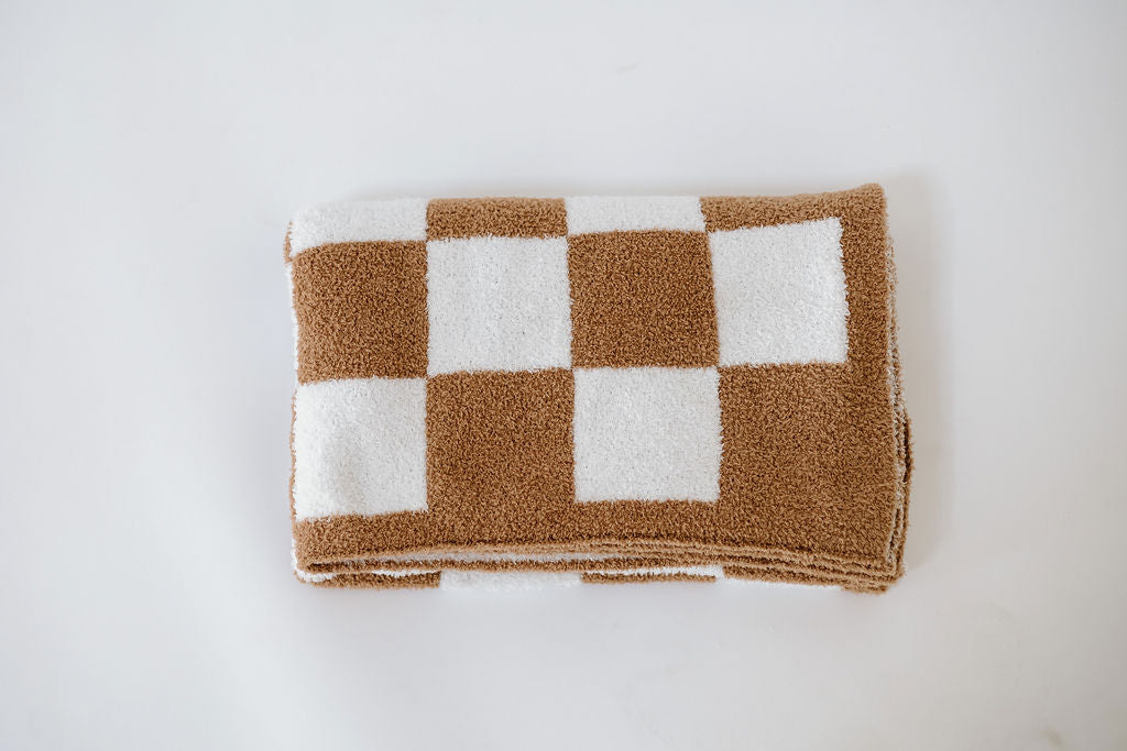 Checkered Plush Blanket | Almond