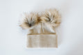 Beige Double Pom Pom Beanie
