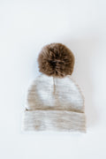 Greige Marble Single Pom Pom Beige Beanie
